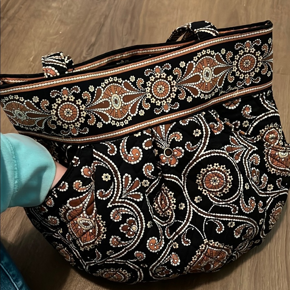 Vera Bradley Tote Bag Purse Shoulder Bag Morgan Cafe Latte Black Tan Brown - Picture 6 of 9
